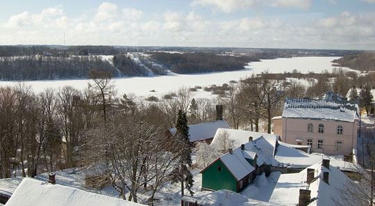 Talvine vaade veetornist Viljandi järvele